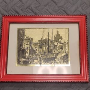 Red Framed Nautical Foil Art